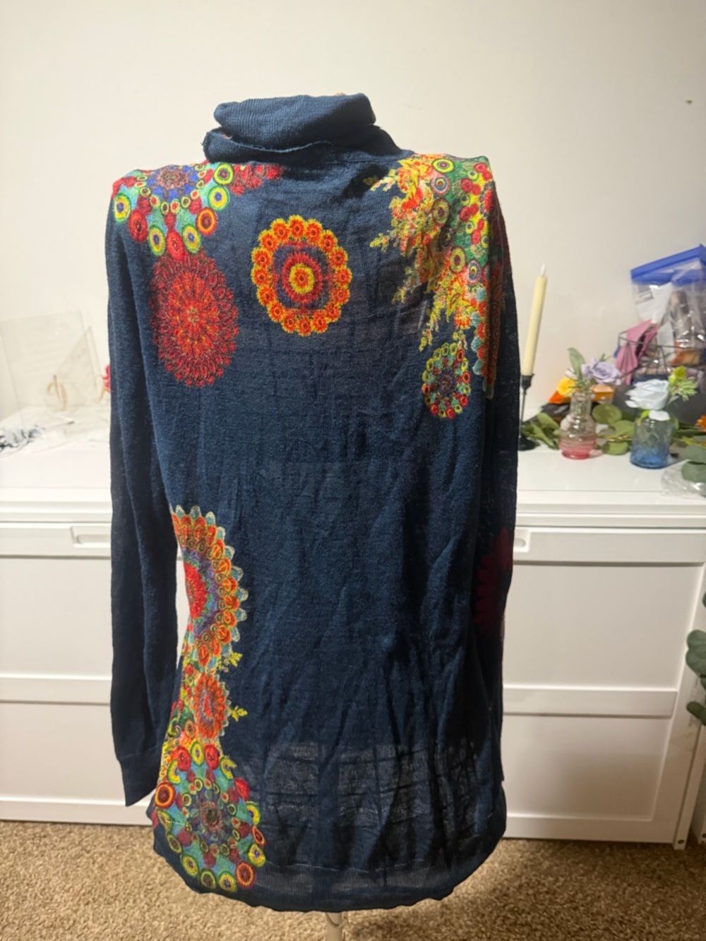 Desigual Navy Multicolor Floral Turtleneck Tunic - Picture 8 of 9